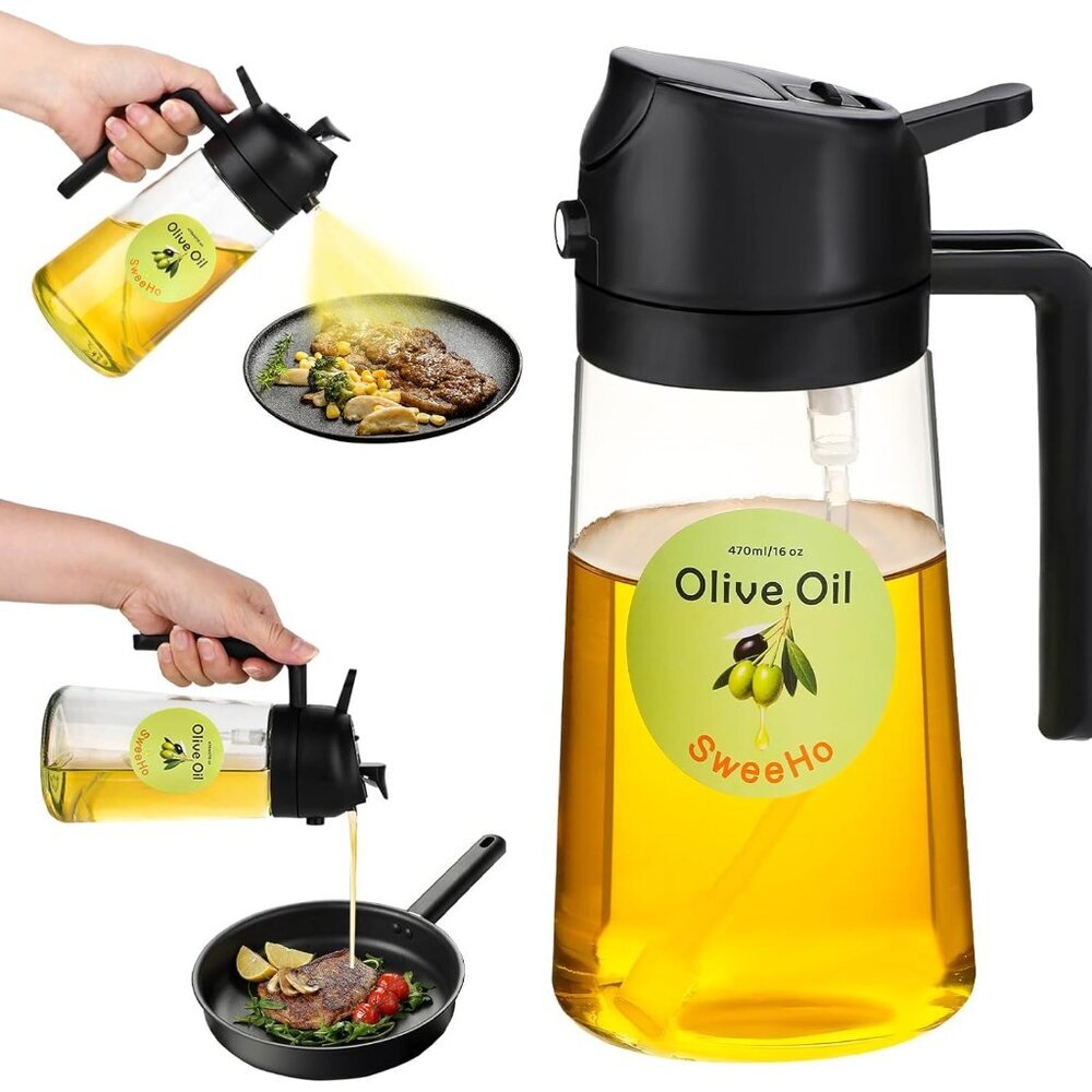 Oil Sprayer for Cooking,470ml Cooking Olive Oil Sprayer and Oil Dispenser 2 In 1